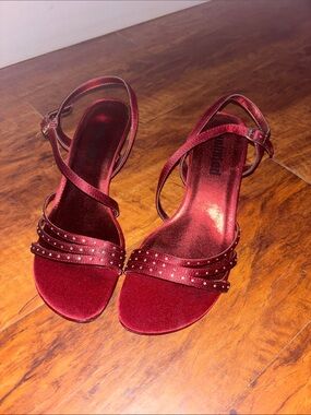 Unlisted Burgundy Satin Studded Strappy Heels